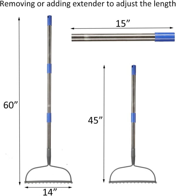 Garden Rake, 5 FT Metal Rake for Lawns Level Head Rakes with Stainless Steel Handle for Loosening Soil - Image 2
