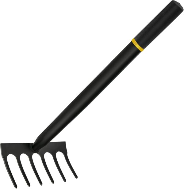 Garden Hand Rake, Mini Hand Cultivator, Heavy Duty Carbon Steel Garden Rakes Tillers with Rubber Grip, Rakes for Gardening Handle Lawn Grass Leaf Rake Gardening Tools