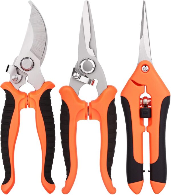 3-piece gardening shears set Stainless steel gardening scissors Garden pruning shears set Garden scissors for plants Flowers Fruit trees