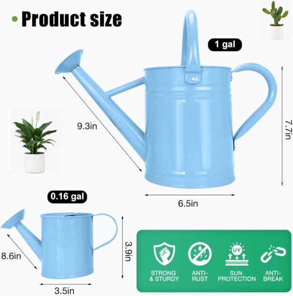 Metal Watering Can (1 Gallon) for Outdoor&Indoor Plants with Free Small Watering can for Kids, Plant Watering Can with Removable spout, Perfect for Garden Flower, Houseplants, (Light Blue) - Image 2