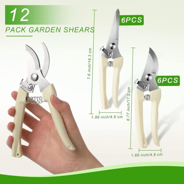 12 Pcs Garden Shears Flower Scissors Pruning Shears Floral Garden Clippers Hand Pruners Branch Cutter Gardening Tools for Plants Cutting, Trimming, Fruits Picking (Beige,Bypass, Straight) - Image 2