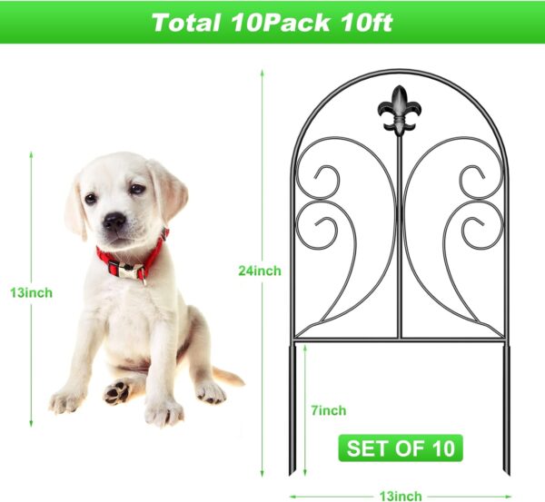 Decorative Garden Fence 10 Pack, 24in(H) x 10ft(L) Animal Barrier Fence, Rustproof Metal Fencing for Yard, Dog Rabbits Wire Section Garden Edging Border for Yard Patio, Arched - Image 2