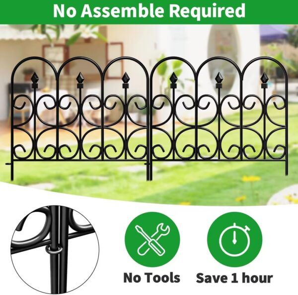 GARDEN & HOME 5 Panels 24in(H)×10ft(L) Decorative Garden Fences and Borders for Dogs No Dig Metal Fence Panels Garden Edging Border Fence for Animal Barrier Fencing for Flower Beds Black - Image 2