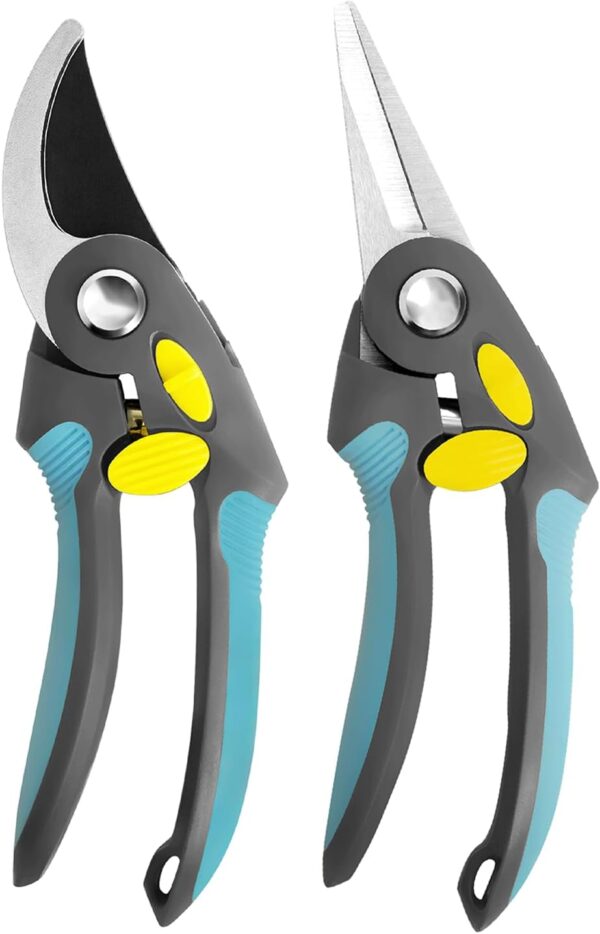 Garden Shears Set, 2 Piece of Pruning Shears for Gardening, 8.66 Inch Bypass and Straight Tip Garden Clippers, Gardening Tools for Cutting Flowers, Trimming Plants, Picking Fruits