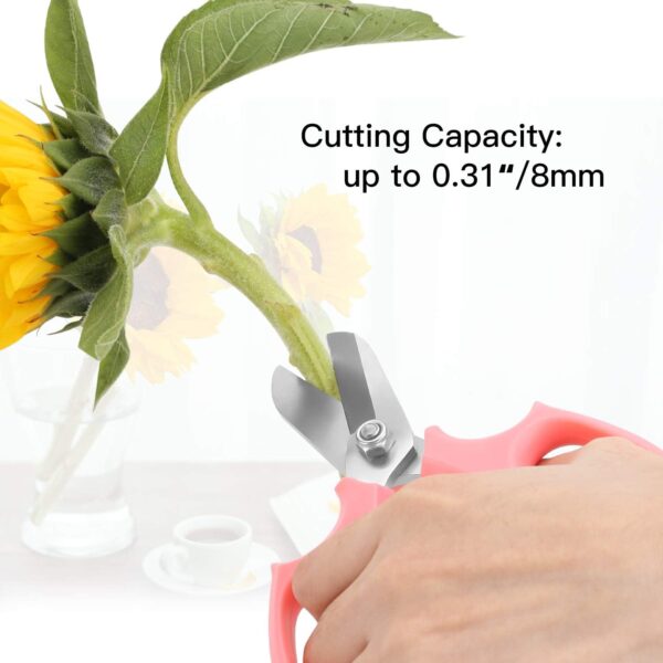 Flower Scissors, Strong Floral Shears, Premium Steel Garden Pruning Shears Floral Fruits Leaf Scissors Hand Pruner Snip Trimming Tool for Gardening Flower Arrangement, Pink - Image 2