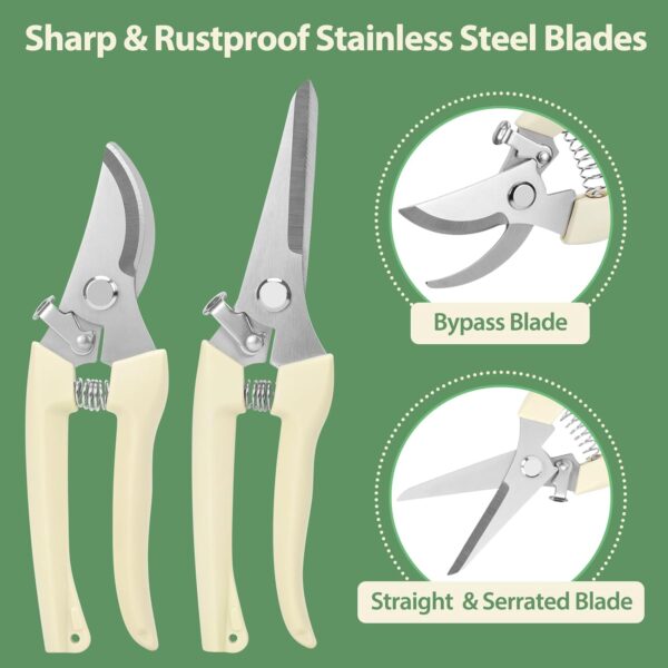4PACK Pruning Shears, Stainless Steel Garden Shears, Sharp Handhled Gardening Scissors, Bypass & Straight Blade Garden Clippers for Plants, Flowers, Fruits Trees, Gardening Gifts for Women & Men - Image 2