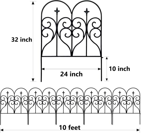 Decorative Garden Fence 32 in (H) x 10 ft (L) Outdoor Rustproof Metal Dog Pet Fence Animal Barrier, Garden Fencing Panel Border for Yard Patio Flower Bed - Image 2