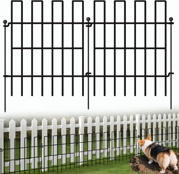 Animal Barrier Fence, Garden Fences Animal Barrier, 10.8 ft(L)×17 in(H), 1.7in Gap No Dig Fence for Dogs, Rustproof Metal Garden Fences Border for Outdoor, Yard, Patio (10 Pack Black)