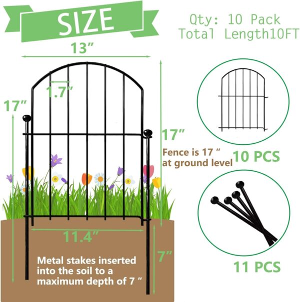 Decorative Garden Fence 21in x10ft, 10 Pack Rustproof Metal No Dig Fence Animal Barrier for Dog, Arched Flower Bed Edging Ornamental Wire Border Panel Fencing for Yard Patio Outdoor Decor - Image 2