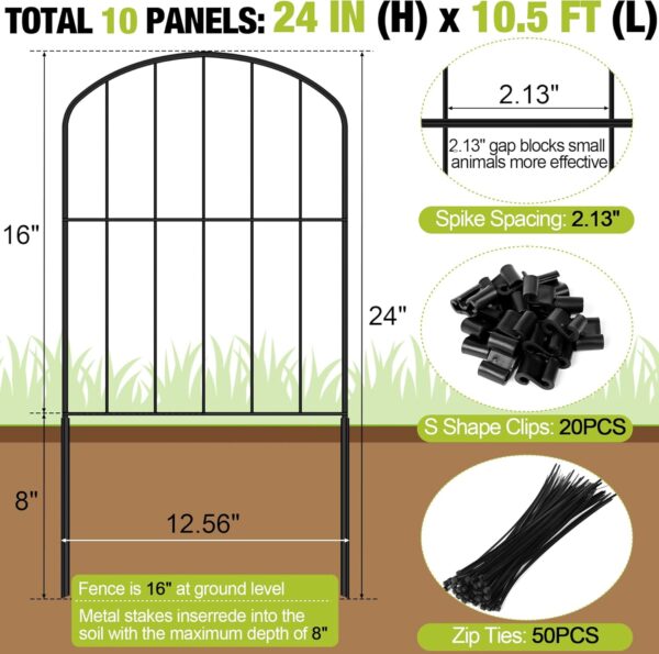 Decorative Garden Fence 24in (H) x 10.5ft (L), 10 Panels No Dig Garden Fencing Animal Barrier for Dogs Rabbits Arched Flower Bed Edging, Metal Wire Border Panel for Outdoor Patio Yard Decor - Image 2