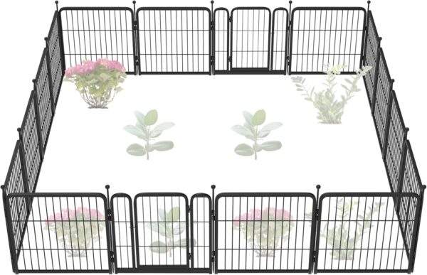 Garden Fence, Decorative Dog Fence Outdoor for The Yard – Heavy Duty Metal Animal Barrier for Dog and Rabbit, Easy Setup, 24in(H) x 29.6ft(L), 16 Panels, Black