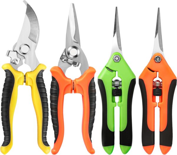 4 Pack Garden Pruning Shears, Stainless Steel Garden Shears, Gardening Shears, Garden Scissors, Garden Clippers, Pruning Snips, Pruning Shears for Gardening Tools (4PCS Yellow Orange Green)