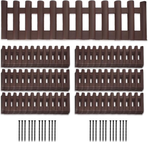 Landscape Edging Border for Gardens 24 Pack – 17-Inch Lawn Edging with 24 Stakes, Decorative Garden Fence, Brown