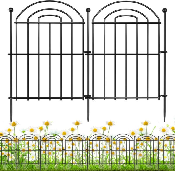 Decorative Garden Fence, 26in(H) x10.8ft Rustproof Metal No Dig Fence Animal Barrier Fence for Dog Rabbit, Wire Border Panel Fencing for Yard Patio Outdoor Decor 10 Pack