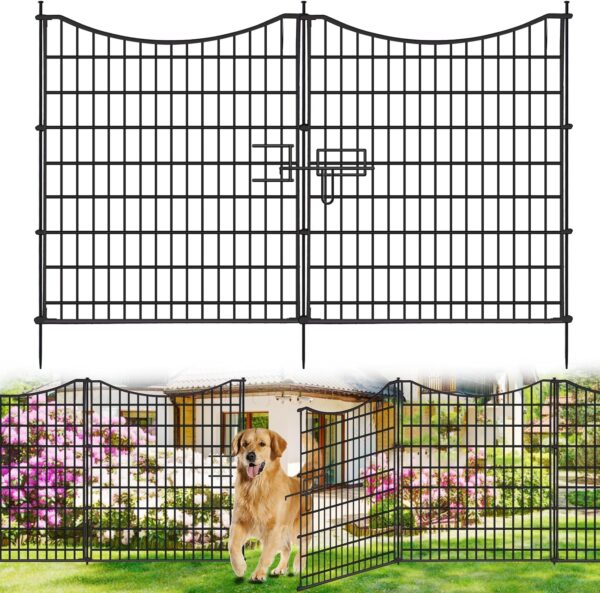18 Panels No Dig Decorative Fence with Gate, 33 in(H) X 40.5 ft(L) Tall Garden Fence Animal Barrier, Rustproof Metal Wire Edging Border, Temporary Dog Fence for Outdoor, Yard, Patio