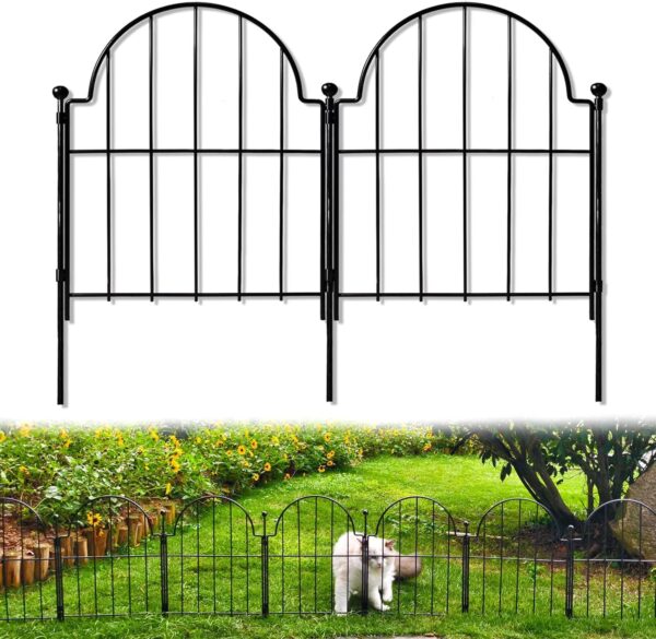 Garden Fence, 22 in(H) x 130 in(L) Arched Rustproof Metal No Dig Fence Garden Fence Border, Ground Stake Animal Barrier Fence for Rabbit Dog, Outdoor Decor for Yard & Patio
