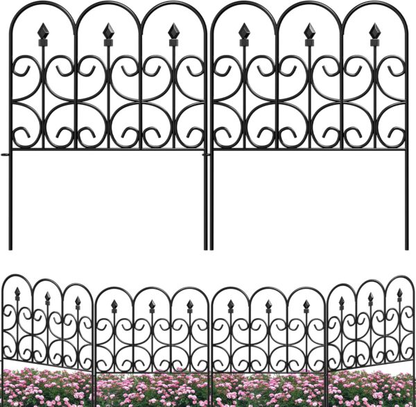 GARDEN & HOME 5 Panels 24in(H)×10ft(L) Decorative Garden Fences and Borders for Dogs No Dig Metal Fence Panels Garden Edging Border Fence for Animal Barrier Fencing for Flower Beds Black
