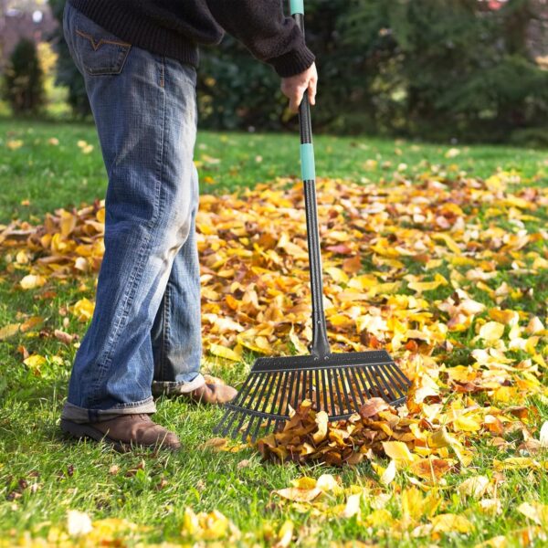 Garden Leaf Rake ,18.5" Wide Heavy Duty Leaf Rake with 25 Metal Tines, Leaves Rakes with 6FT Adjustable Handle for Yard Lawn Shrub Garden Leaves - Image 2