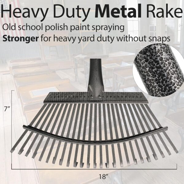 Rake for Leaves, 25 Tines 18" Wide Large Leaf Rake Heavy Duty for Lawns 5ft, Adjustable Lawn Yard Adult Kids Metal Garden Rake for Chicken Coop, Shrub, Pine Needle, Camping - Image 2