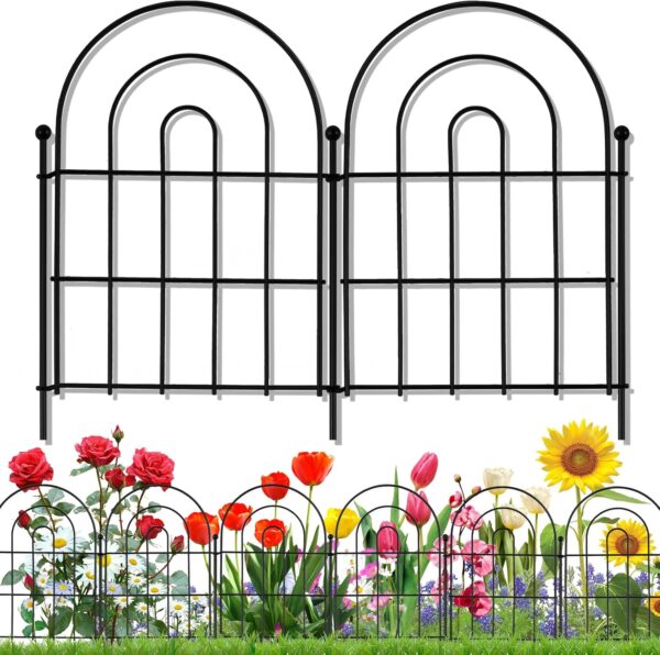 10 Pack Decorative Garden Fence Animal Barrier: 22 in(H) x 10 ft(L) Border Flower Rabbit Garden Fencing Small Arched Rustproof Metal No Dig Fence Landscape Decor for Yard