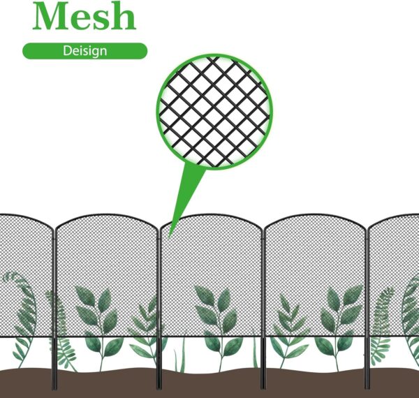 Mesh Decorative Garden Fence Fencing, 24in (H) x 10ft (L) Dog Barrier Outdoor for Yard, Rustproof Metal Wire Panels Border Blockers for Small Animal Rabbit, Black Arched - Image 2