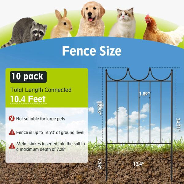 Decorative Garden Fence 10 Pack,24in(H)×10.4ft(L), No Dig Animal Barrier Fence Border for Dog, Rabbits, Flower Bed, and Outdoor Decorative Fences for Yard & Patio Landscaping - Image 2