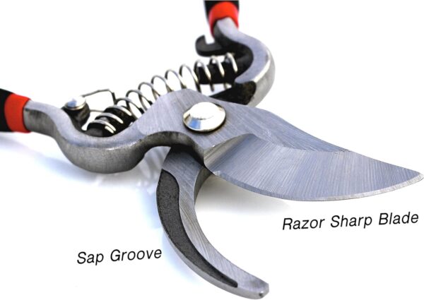 Classic Bypass Pruning Shears Clippers – Heavy Duty Forged Steel Garden Pruners – Safety Lock – Non Slip Comfort Grips – Cuts up to 1” Diameter – Professional Bypass Pruners for Gardening - Image 2