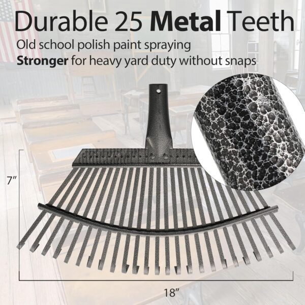 Leaf Rake, 30-61 inch Garden Rakes for Leaves Heavy Duty Long Handle, 25 Tines 18" Wide Metal Thatch Lawn Gravel Shrub Yard Landscape Rake for Leaves and Grass - Image 2