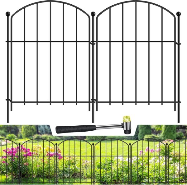 Decoration Garden Fence 21in x 10ft, 10 Pack Rustproof Metal Animal Barrier Fence, Arched Flower Bed Edge Decorative Rabbit and Dog Ground Defense No-Dig Fence for Patio Patio Outdoor