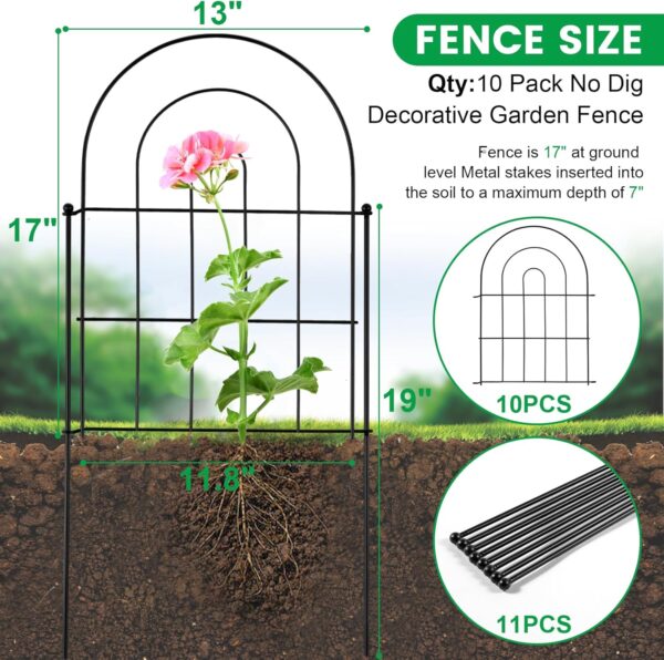 10 Pack Decorative Garden Fence Animal Barrier: 22 in(H) x 10 ft(L) Border Flower Rabbit Garden Fencing Small Arched Rustproof Metal No Dig Fence Landscape Decor for Yard - Image 2