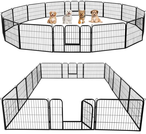 Dog Playpen Outdoor, 24 inch 16 Panels Dog Pen Indoor Heavy Duty Puppy Exercise Pen Metal Pet Fence for RV Camping/Yard/Garden