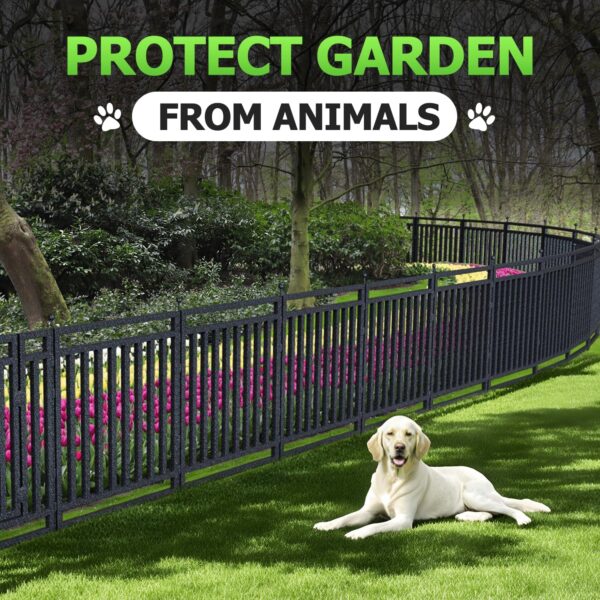 Decorative Garden Fence Metal Dog Fence Outdoor for Yard, 36ft (L) × 40in (H), 14 Panels + 2 Gates, Rustproof Animal Barrier Fencing for Patio & Flower Bed, No Dig, Black-Silver - Image 2