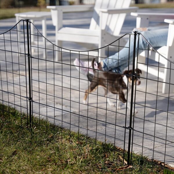 25in H (5 Fence Panels) No Dig Easy Install  Black Metal Fence, Decorative Fence Ideal for Garden Fencing For Dogs, Temporary Fence or Garden Fence Animal Barrier, WF29001