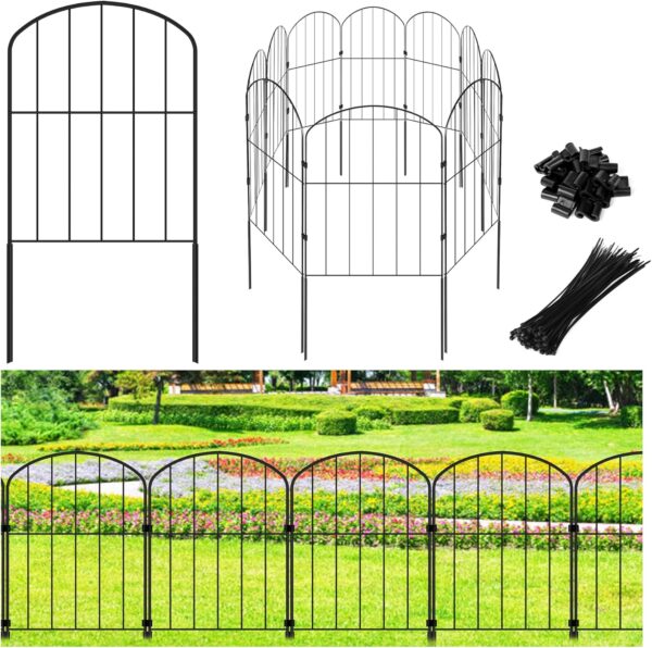 Decorative Garden Fence 24in (H) x 10.5ft (L), 10 Panels No Dig Garden Fencing Animal Barrier for Dogs Rabbits Arched Flower Bed Edging, Metal Wire Border Panel for Outdoor Patio Yard Decor