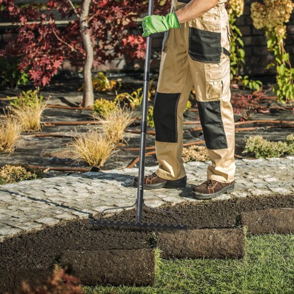 Garden Rake, 5FT Bow Rake Heavy Duty Leveling Rake with Adjustable Handle, 17 Tines Wide Head Metal Thatch Rake for Gardening Leaves Lawn Yard Mulch Rake - Image 2