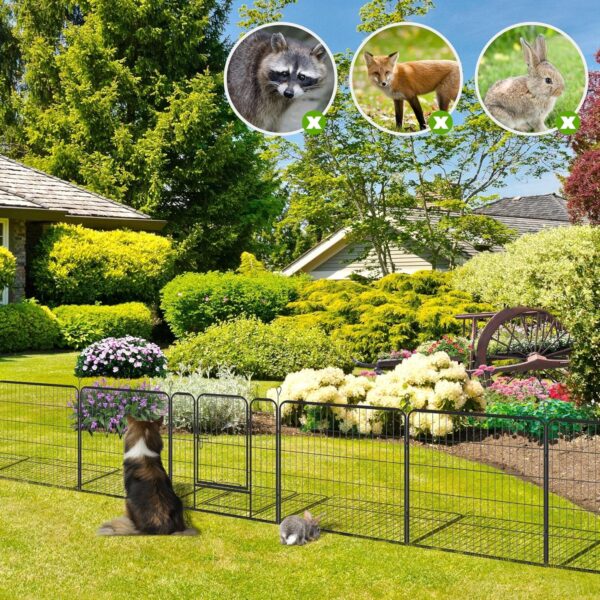 32 in x 43 ft Rustproof Foldable Garden Fence, Decorative Steel Landscape Edging for Flower Beds, Patio, Dog Barriers & Outdoor Animal Border, Black Metal Yard Fencing - Image 2