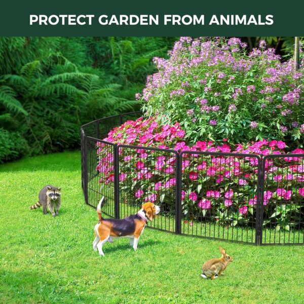 Garden Fence, Decorative Dog Fence Outdoor for The Yard – Heavy Duty Metal Animal Barrier for Dog and Rabbit, Easy Setup, 24in(H) x 29.6ft(L), 16 Panels, Black - Image 2