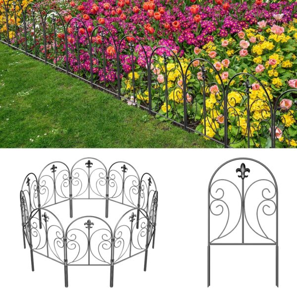 Decorative Garden Fence 10 Pack, 24in(H) x 10ft(L) Animal Barrier Fence, Rustproof Metal Fencing for Yard, Dog Rabbits Wire Section Garden Edging Border for Yard Patio, Arched