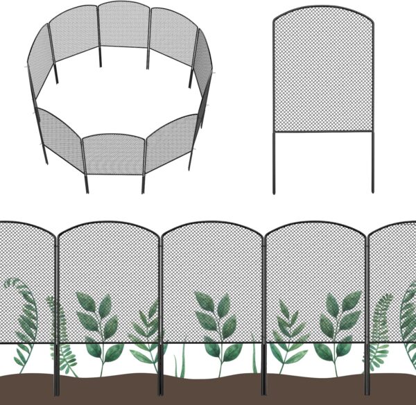 Mesh Decorative Garden Fence Fencing, 24in (H) x 10ft (L) Dog Barrier Outdoor for Yard, Rustproof Metal Wire Panels Border Blockers for Small Animal Rabbit, Black Arched